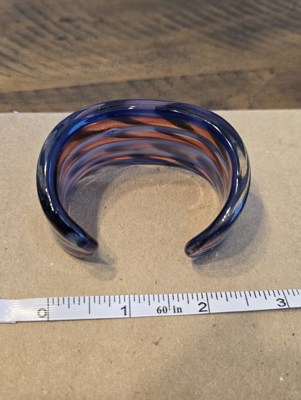 Handblown Blue Multicolor Glass Cuff Bracelet - Picture 6 of 6